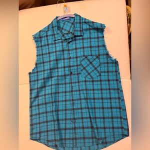 Levi's Blue and Black Plaid Sleeveless Shirt